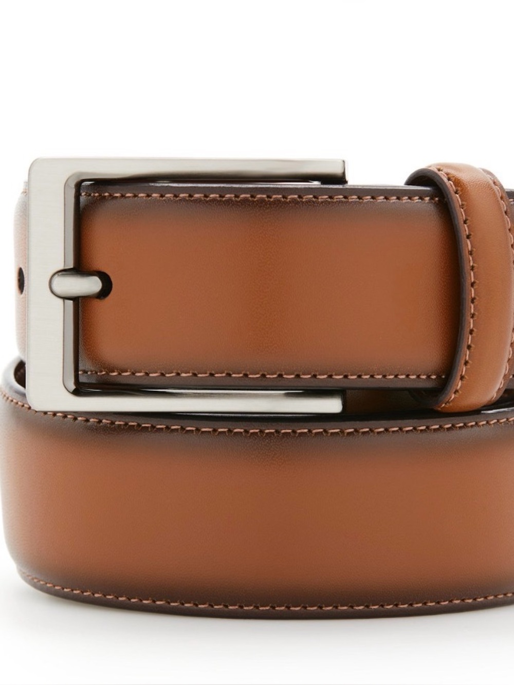 Perry Ellis LUGGAGE Leather Dress Belt with Silver Buckle